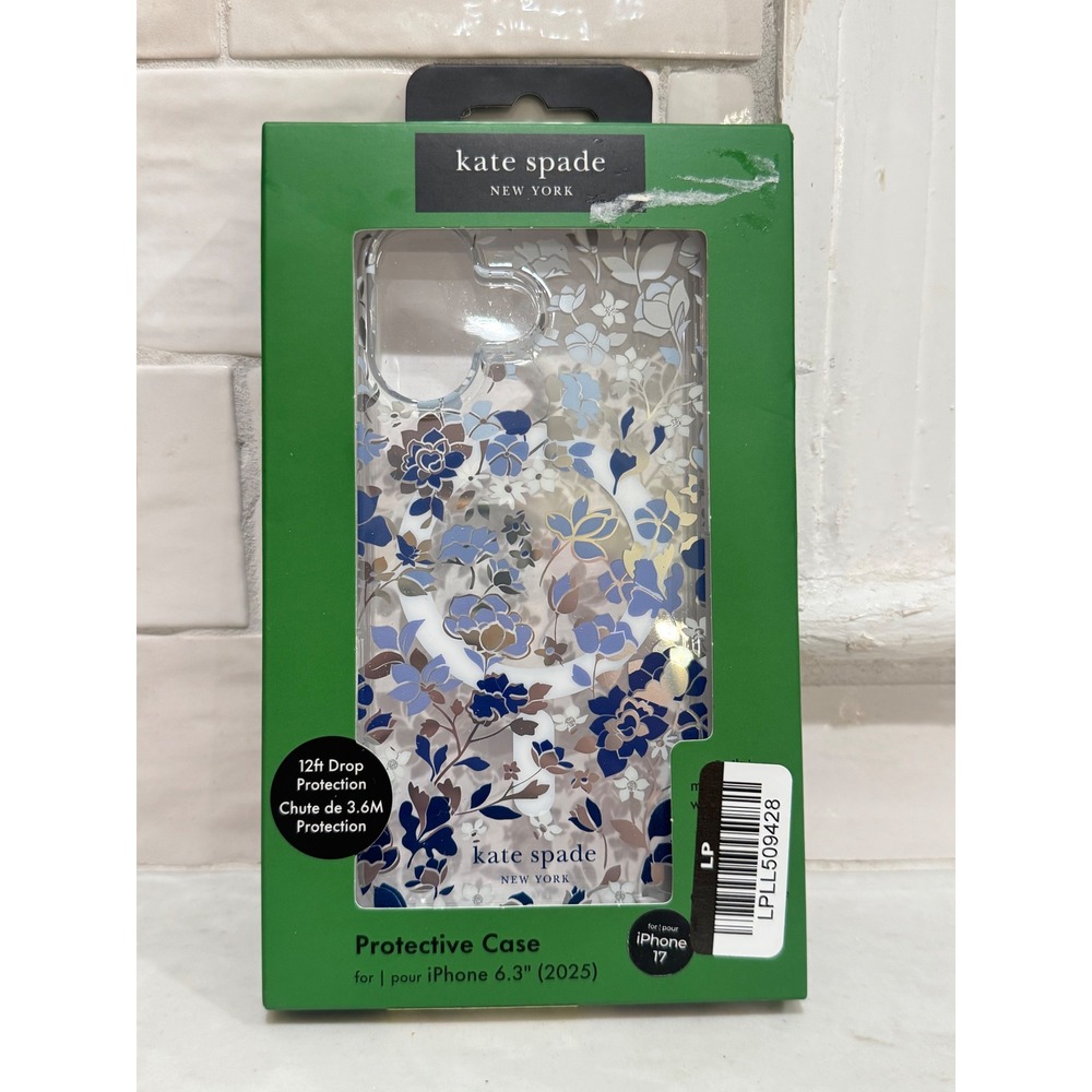 NEW Kate Spade Protective Case iPhone 17 6.3 Blue Gold Floral MagSafe Case